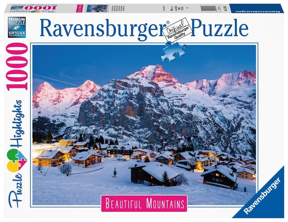 Ravensburger Puzzle Dych vyrážajúce hory: Bernská vysočina, Murren vo Švajčiarsku 1000 dielikov